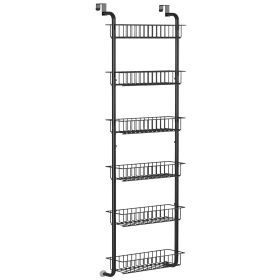 6 Tier Over Door Pantry Organizer Hanging Hooks Door Storage Rack Carbon Steel Basket 62.99in Over Door Shelf for Kitchen Bathroom