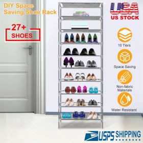 10 Tiers Shoes Rack Shelves 27 Pairs Shoes Storage Organizer Stand Non-Woven Fabric Detachable Shoes Tower Stackable Shoes Storage Rack for Entryway