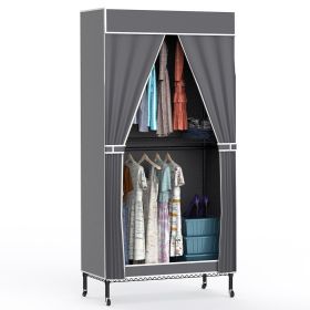 2 Tier Clothing Rack With Cover Portable Wardrobe Closet Covered Garment Rack with 4 Wheels 2 Hanging Rods 2 Hook Racks 35.43x17.13x72.44in