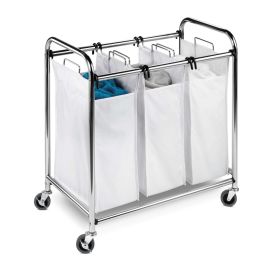 Heavy Duty Commercial Grade Laundry Sorter Hamper Cart in White Chrome