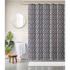 72-inch Black White Leaf Pattern Shower Curtain in 100-Percent Polyester Fabric