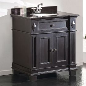 Single Sink Bathroom Vanity with Cabinet & Black Granite Countertop / Backsplash