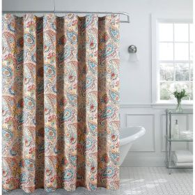 72-in. Paisley Polyester Fabric Shower Curtain in Vibrant Teal Red Yellow White