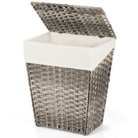 Foldable Handwoven PE Wicker Rattan Laundry Basket Clothes Hamper with Liner