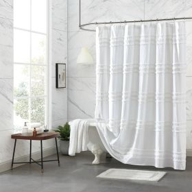 72-inch White Cotton Chenille Stripe Shower Curtain - Machine Washable