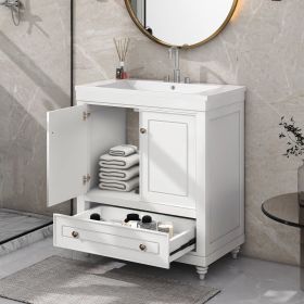 30" Bathroom Vanity with Sink; Combo; Cabinet with Doors and Drawer; Solid Frame and MDF Board; White