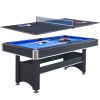 6-ft Pool Table with Table Tennis Top - Black with Blue Felt