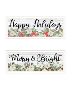 Trendy Decor 4U "Merry & Bright Holiday; Happy Holidays to YOU" Framed Wall Art for Living Room, Wall Art Print for Home Decor