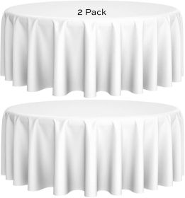 2 Pack White Round Tablecloths 90 Inch [Perfect Size for 30 60 Inch Tables] 200 GSM Premium Quality Textured Washable Polyester Fabric 90 Table Cloth