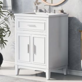 24" Bathroom Vanity with Sink, Bathroom Vanity Cabinet with One Flip Drawer and Doors, Solid Wood and MDF