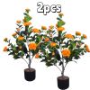 Outdoor artificial flower tree, artificial camellia rose tree with realistic orange flowers, artificial tree imitates outdoor porch