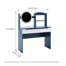 Table Set with HD Mirror Cushion Stool and Large Drawers Mini Makeup Dressing Desk Furniture for Apartment Bedroom/Girls Gift Blue