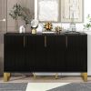 Modern sideboard with Four Doors, Metal handles & Legs and Adjustable Shelves Kitchen Cabinet (Black)