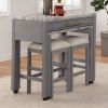 Rustic 3pc Dining Set Counter Height Dining Table w Storage drawer Faux Marble Top 2x Stools Light Gray Dining Room Furniture