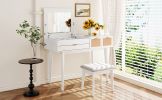 43.3" Classic Wood Makeup Vanity Set with Flip-top Mirror and Stool, Dressing Table with Three Drawers and storage space, White