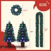 Pre-lit Optical Fiber Christmas Artificial Tree 4-Piece Set, Christmas Garland, Wreath and set of 2 Entrance Trees with Colorful Lights