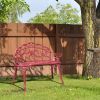 Outdoor Cast Aluminum Patio Bench, Porch Bench Chair with Curved Legs Rose Pattern, Red