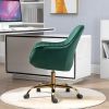 360° Green Velvet Swivel Chair With High Back, Adjustable Working Chair With Golden Color Base