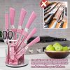 Kitchen Knife Set, 9PC Pink Wheat Straw Sharp Cooking Knife Set with Acrylic Stand