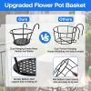 4Pcs Round Hanging Railing Planters Wrought Iron Flower Pot Holder Over The Rail Fence Plant Stand Basket 27LBS Load for Patio Balcony Porch Fence