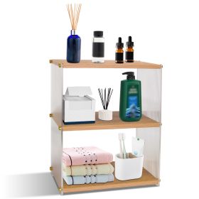 3-Tier Acrylic Countertop Organizer Bathroom Wood Counter Storage Rack Standing Vanity Cosmetics Shelf Cup Holder Desk Display Shelves (Option: Organizer(Burlywood))