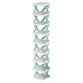 9Tier Narrow Entryway Shoe Rack Plastic Vertical Shoe Organizer Space Saving Free Standing Shoes Storage Shelf Closet Hallway (Option: 9TierShoeRack(Blue))