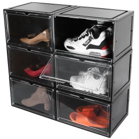 6Packs Collapsible Shoe Box Stackable Shoe Storage Bin Transparent Dustproof Hard PP Shoe Organizer Container with Magnetic Door (Option: ShoeStorageBox(Black))