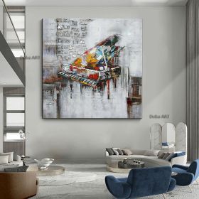 Hand painted oil painting color piano luxurious family corridor living room bedroom decoration painting (size: 120x120cm)