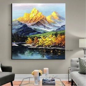 Hand-painted oil painting sitting room hanging painting thick oil jinshan office mural landscape decorative painting living room corridor decorative p (size: 100x100cm)