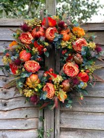 Fall Peony and Pumpkin Wreath, Autumn Year Round Wreaths for Front Door, Artificial Fall Wreath, Halloween Wreath, Thanksgiving Wreath (size: 45cm)