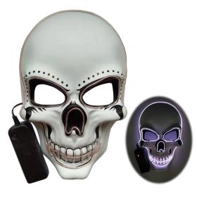 Halloween skull LED light-emitting mask Cold light atmosphere stage performance props New Year's party carnival masks (select: B32-white)