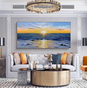 Abstract Wall Decor Palette Knife Oil Painting Seascape Picture Unframed Acrylic Canvas Wall Art Handmade Decorative Item (size: 100x200cm)