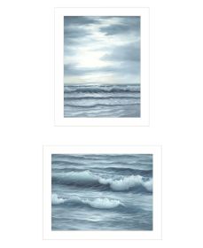 Trendy Decor 4U "The Ocean Blue - high tide at sunset" Framed Wall Art for Living Room, Wall Art Print for Home Decor (Color: as Pic)