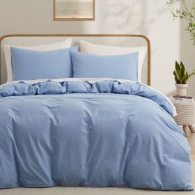 100% Washed Cotton Duvet Cover Set, Durable Fade-Resistant Natural Bedding Set (No Comforter) (Color: Light Blue, size: Twin)