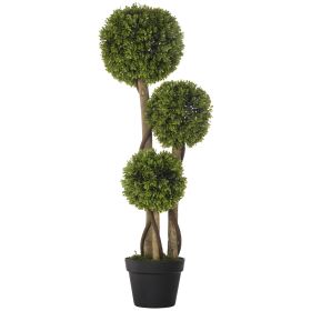 Artificial Plant for Home Decor Indoor & Outdoor Fake Plants Artificial Tree in Pot, 3 Ball Boxwood Topiary Tree for Home Office, Living Room Decor (Color: as Pic)