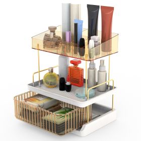 3 Tier Makeup Organizer for Vanity Large Capacity Skincare Shelf Bathroom Countertop Organizer with Drawer for Lipsticks Lotion Toner Perfumer Masks (Option: Organizer(Champagne))