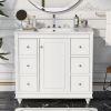 Contemporary Bathroom Vanity Cabinet - 36x18x34 inches, 4 Drawers & 1 Cabinet Door, Multipurpose Storage, Resin Integrated Sink, Adjustable Shelves