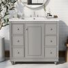 Contemporary Bathroom Vanity Cabinet - 36x18x34 inches, 4 Drawers & 1 Cabinet Door, Multipurpose Storage, Resin Integrated Sink, Adjustable Shelves