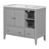 36" Bathroom Vanity with Ceramic Basin;  Bathroom Storage Cabinet with Two Doors and Drawers;  Solid Frame;  Metal Handles